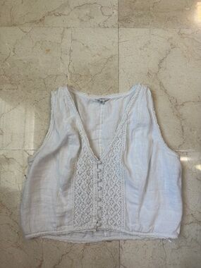 White Lace-Front Sleeveless Top
